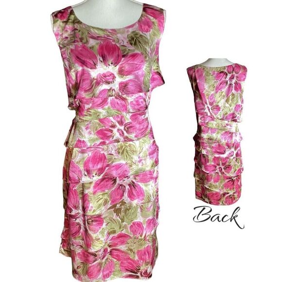 Connected Strapless Hot Pink Fuchsia Floral Tiered Ruffle Layered Cocktail Dress - Picture 2 of 13